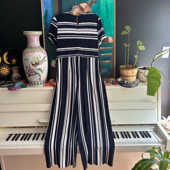 Ellen Weaver Elegant Navy and White Striped Jumpsuit M - Picture 5 of 16